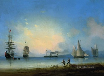 russian and french frigates 1858 Romantic Ivan Aivazovsky Russian Oil Paintings